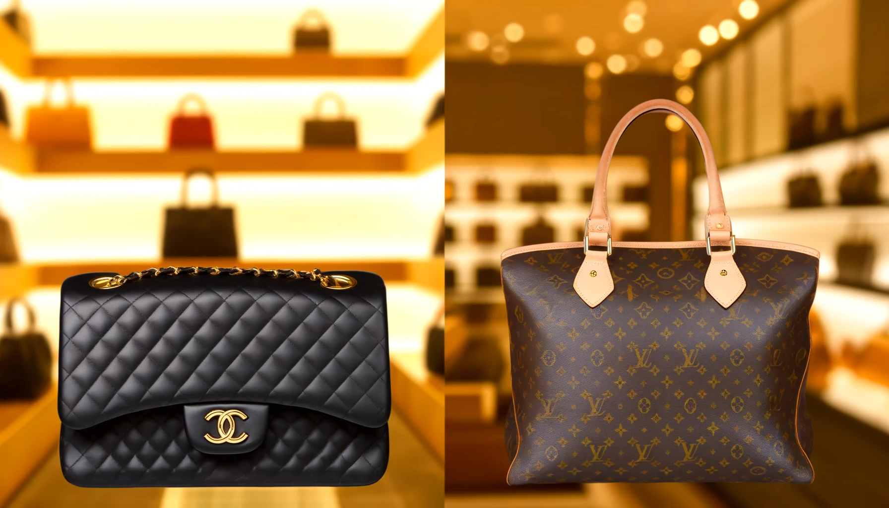 シャネルとルイ・ヴィトンの定番バッグ比較（※この画像はAIにより作成されています）