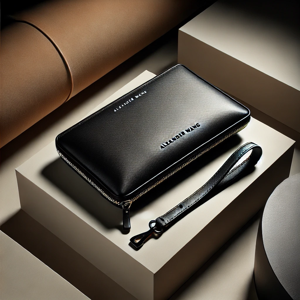 アレキサンダーワンのクラッチバッグ。洗練されたシルバーの質感が印象的。