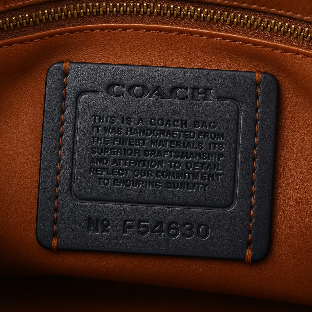 COACHのCREEDタグとスタイルナンバー例（F54630）の写真