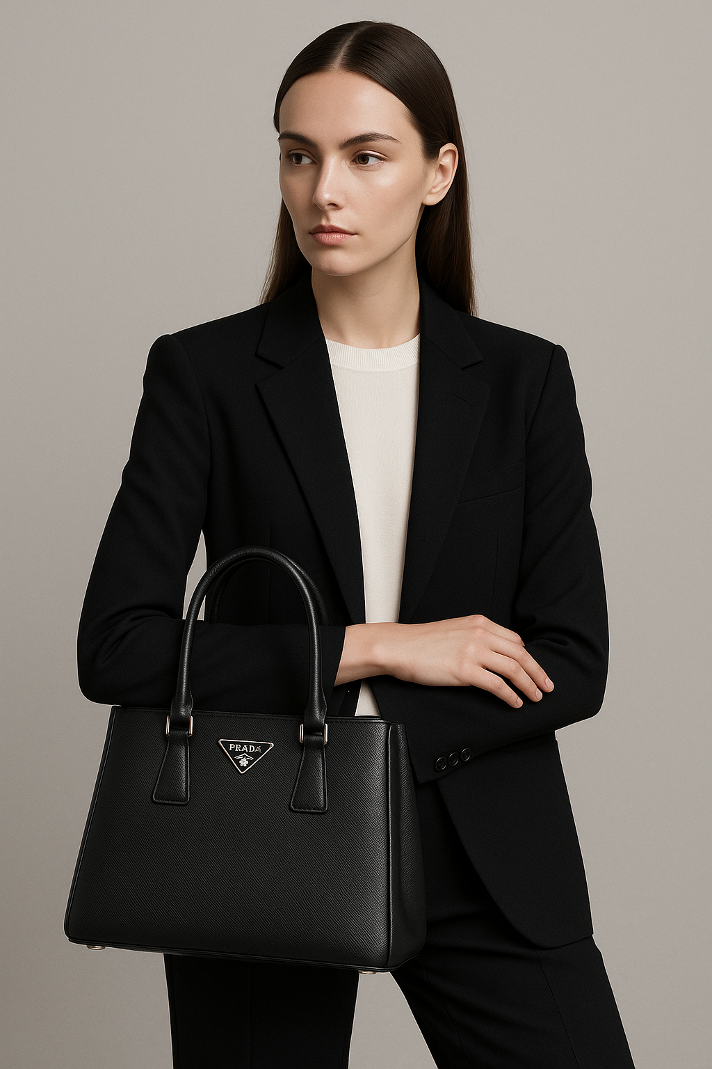 プラダらしさ：ミニマルで知的なムードのイメージ（AI生成画像）