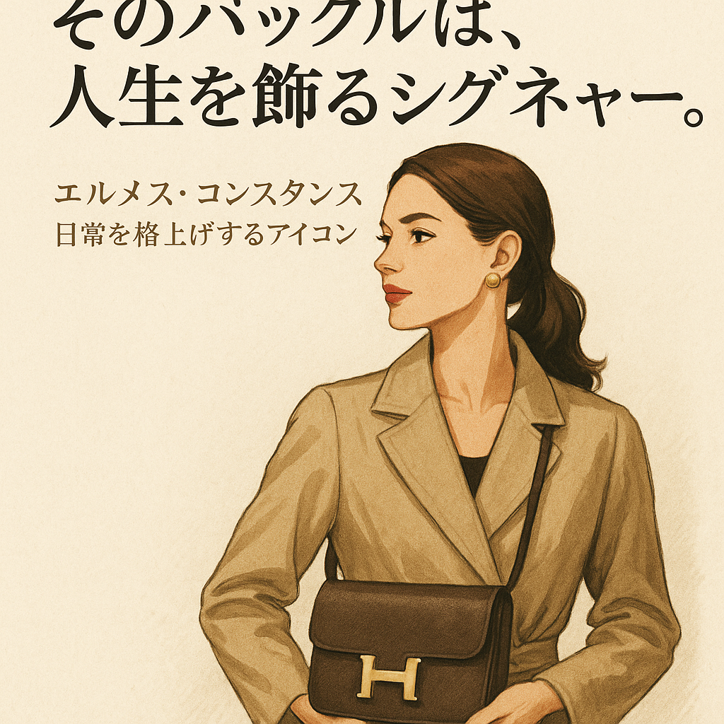 エルメス コンスタンス風バッグを持つ女性のイラスト（AI生成イメージ）